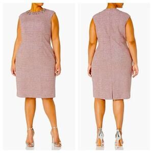 Eliza J Embellished Sparkle Knit Sheath Dress - Dusty Mauve NWT 24W
